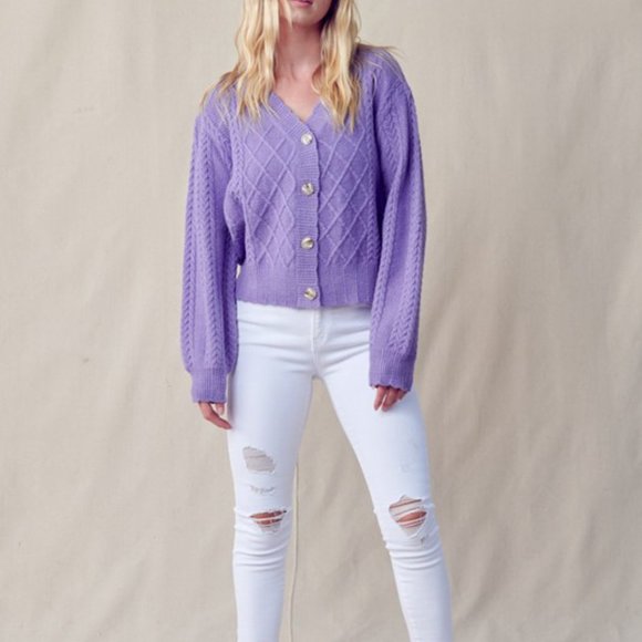 &merci Chunky Mixed Cable-Knit Cardigan - Picture 3 of 5